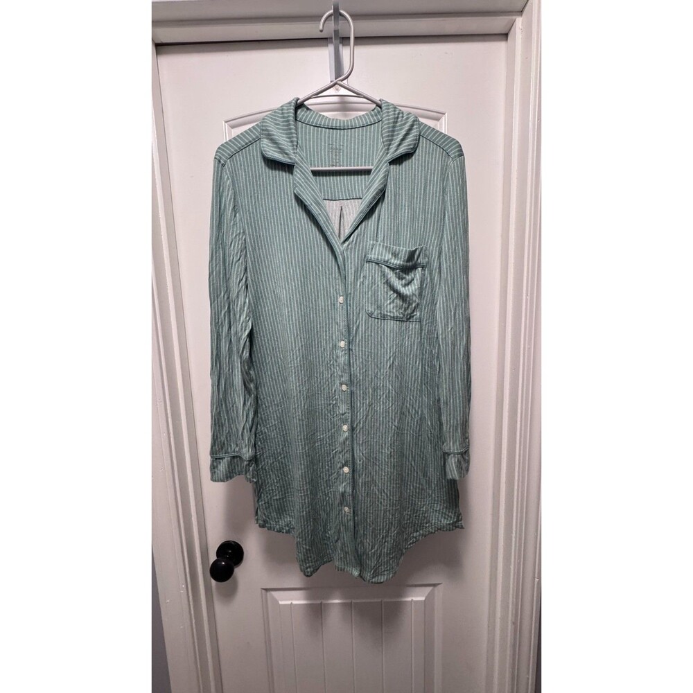 Women's Cozy Ribbed Notch Collar Pajama Gown - Auden Mint XS